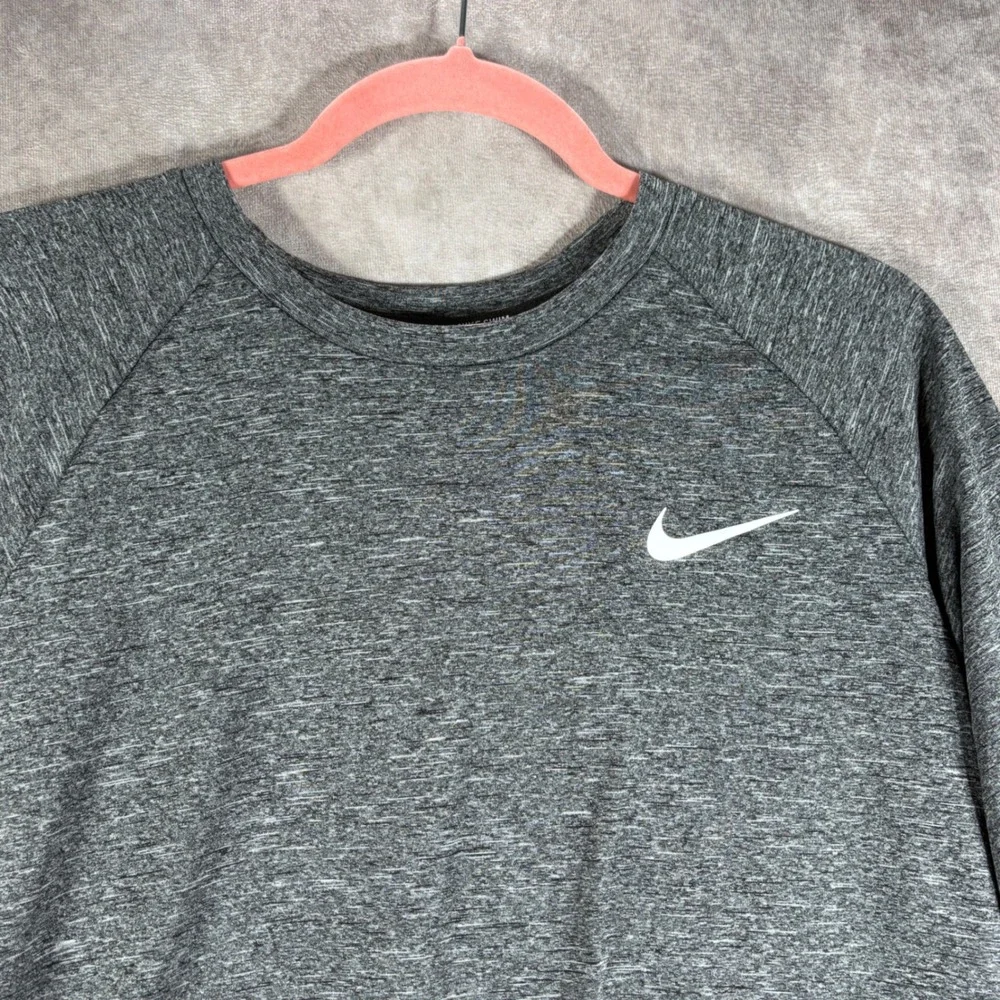Nike Swim Shirt Mens L Gray Dri-Fit Rash Guard UPF 40+ NESSA589 Heathered Active